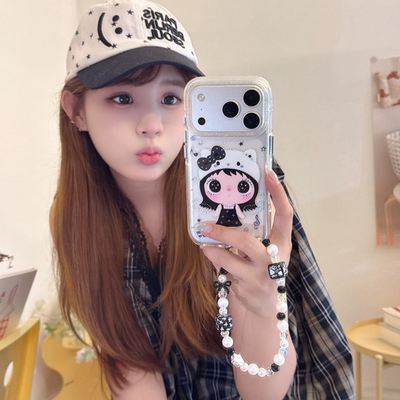 戴kitty帽子小玉鎏金圆边气囊双面imd系列适用苹果17promax手机壳iphone16pro新款15透明闪粉14气囊双层13女