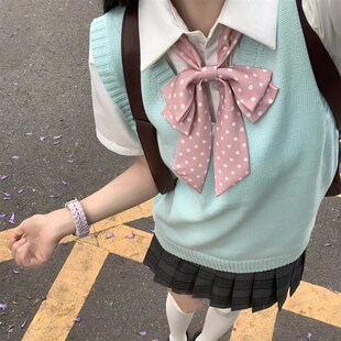 速发秋冬jk制套马甲背无服头毛衣学院风V领心袖 上衣叠穿 针织衫