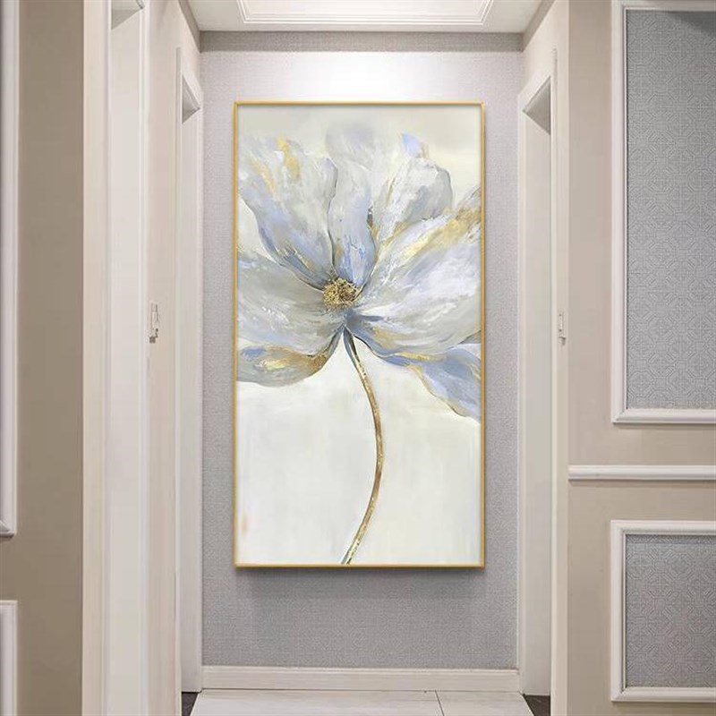 速发手绘油画玄关挂画走廊装饰画简约楼梯壁画贴金箔抽象画富贵花图片