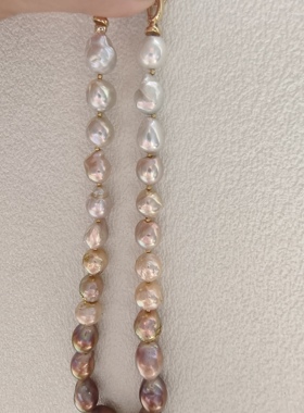 原创设计鎏金粉紫天然淡水珍珠项链女小众高级感混 巴洛克风女