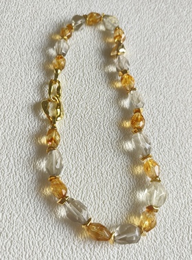 原创设计招财纳福天然黄水晶钻石切面小众高级感女项链毛衣链