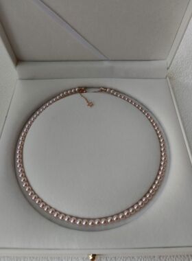 施家6mm水晶珍珠温柔蔷薇玫瑰粉色系40cm可调节925银玫瑰金扣