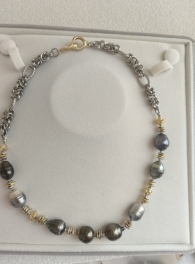 原创设计天然海水大溪地螺纹珍珠项链女小众高级感女锁骨链