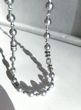 SOTC夜色银河18k白金Akoya无调银蓝灰水晶施家马贝炫彩项链锁骨链