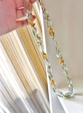 原创设计天然无优化绿水晶随形项链女小众轻奢高级感混搭风格女