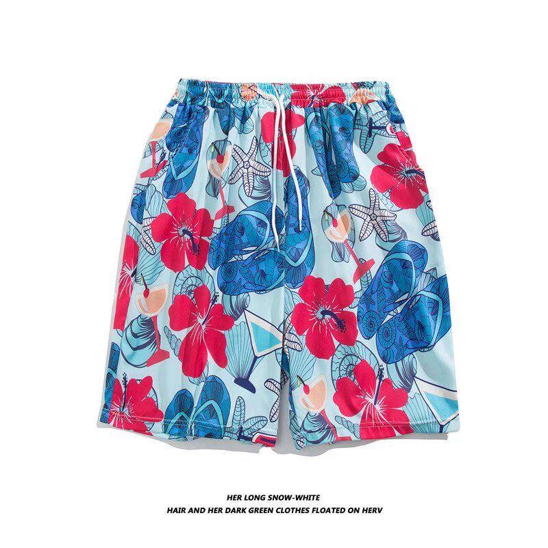 潮款印花男士沙滩裤速干面料短款男泳裤海滩裤运动短裤海边度假