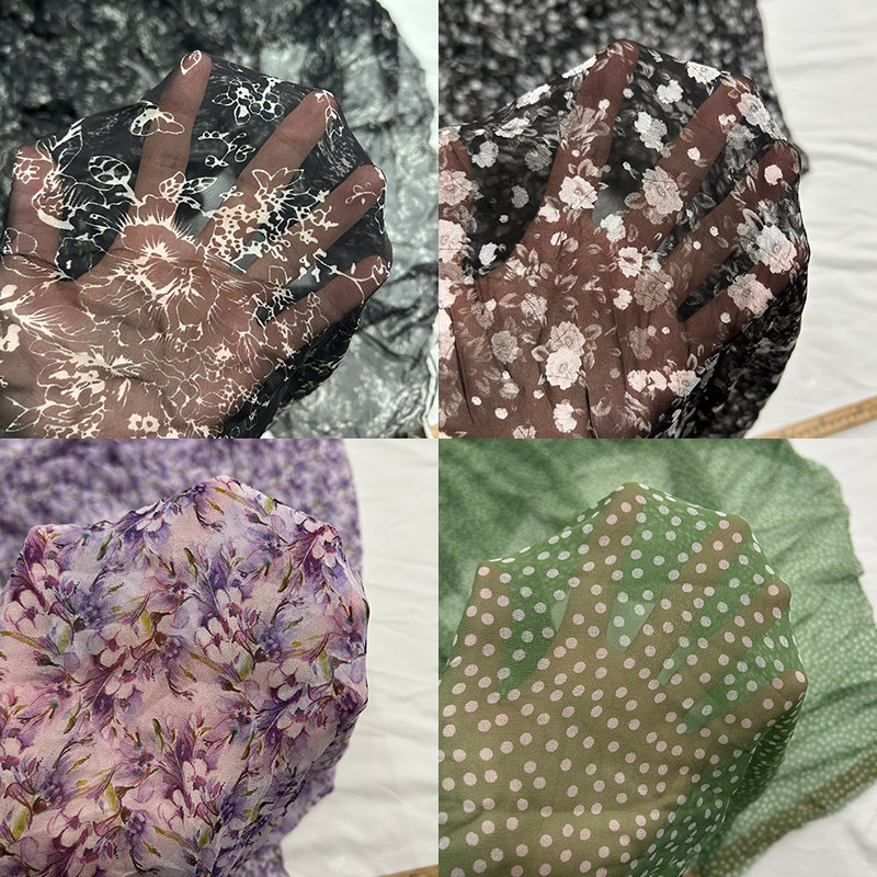 蚕之语A9121-A9140#真丝面料花色乔其纱顺纡丝巾服装料零料按张售