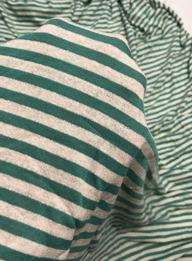 蚕之语●真丝面料桑蚕丝布料丝棉针织可爱风绿白条纹整匹料剪米售