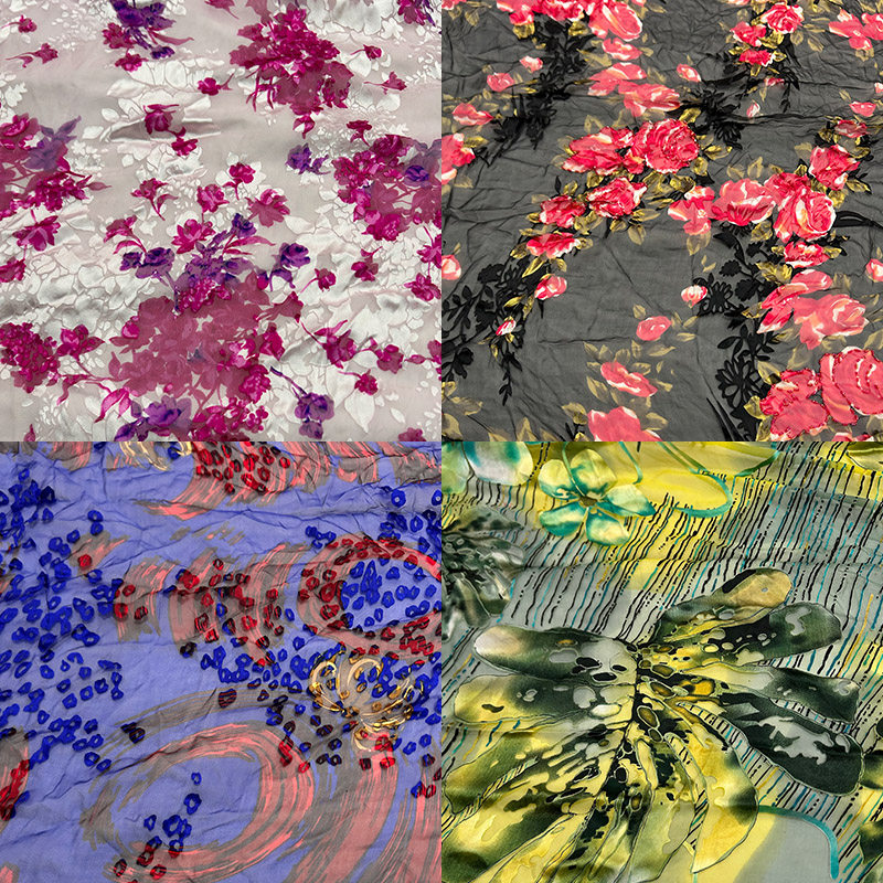 蚕之语A7841-A7860#真丝面料花色烂花绡连衣裙半裙服装零布料按张