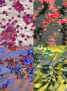 蚕之语A7841-A7860#真丝面料花色烂花绡连衣裙半裙服装零布料按张