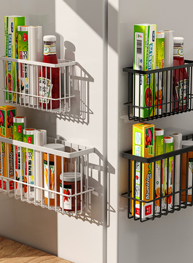 厨房冰箱侧收纳壁挂磁吸置物架保鲜膜袋纸巾夹缝调料品多功能神器