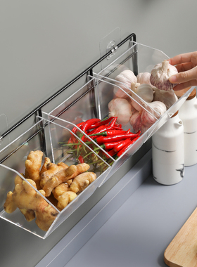 葱姜蒜收纳筐厨房放蒜头壁挂置物篮生姜大蒜收纳架挂墙食物盒神器