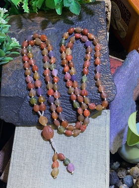 精品血脉玛瑙108颗 阿拉善玛瑙 彩色筋脉玛瑙