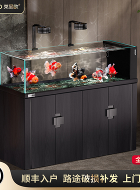 莱易欧2026新款3层干湿分离客厅立式金晶超白玻璃造景溪流金鱼缸