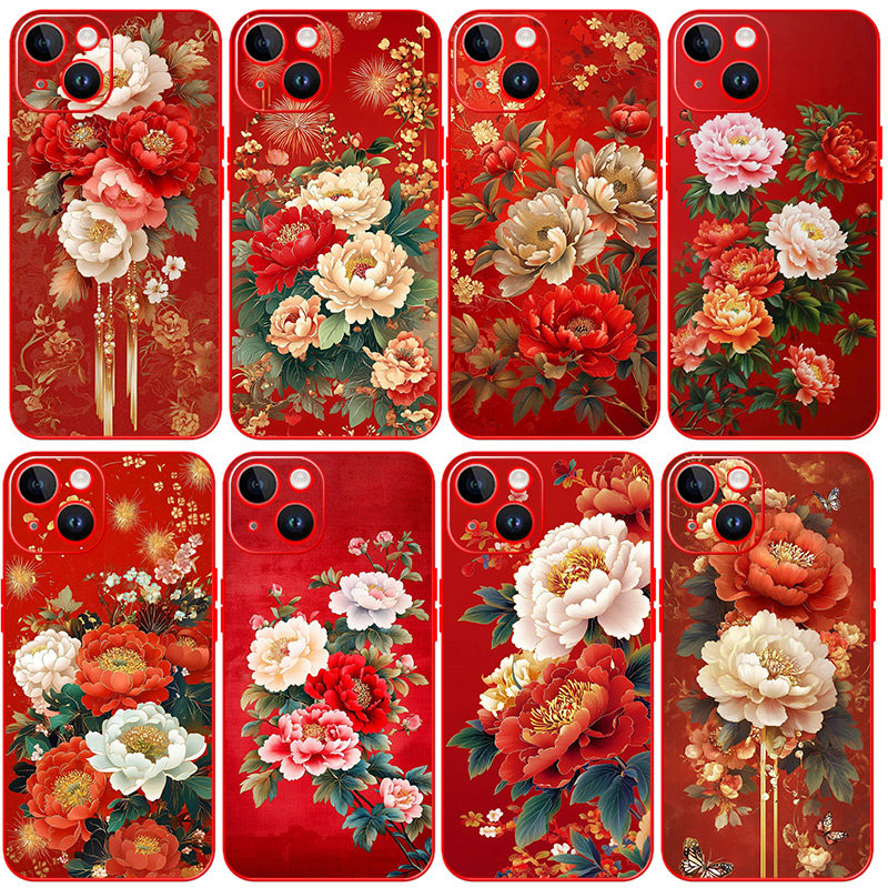 牡丹花图案手机外壳适用苹果17/16/15花开富贵14plus中国风13硅胶iphone12promax 一加15/13/Ace3/2/6魅族21