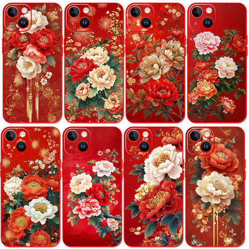 牡丹花图案手机外壳适用苹果17/16/15花开富贵14plus中国风13硅胶iphone12promax 一加15/13/Ace3/2/6魅族21