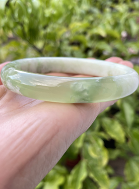 『青禾淑坊』天然岫玉手镯 国风古典玉石镯  63MM