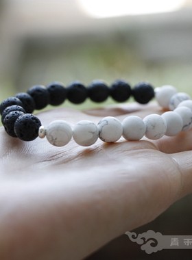 『 青禾淑坊 』古典风雅小物 黑白水墨风原创手链{两生花}diy手串
