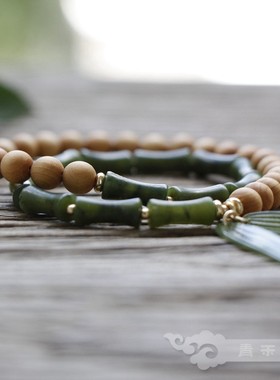 『青禾淑坊 』原创竹子手链{故人来}复古绿色旗袍diy古典竹节手串