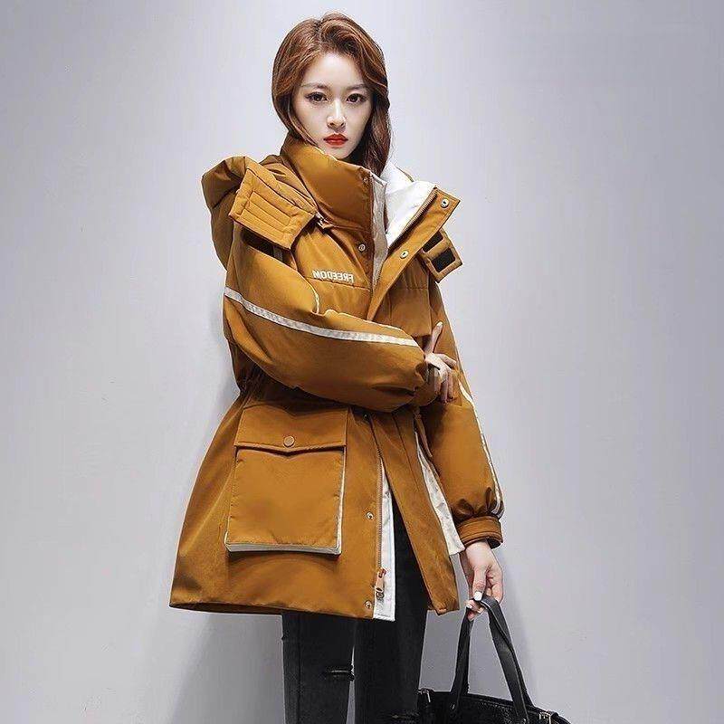 时尚休闲派克羽绒棉服女2026冬新款韩版收腰显瘦中长款棉服外套潮