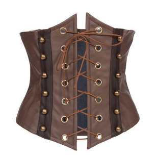 女cos战士马甲复古胸衣棕色绑带塑身衣外穿收腹腰封 皮束腰 舞台装