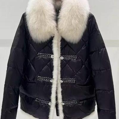 欧洲站复古盘扣高端狐狸毛领保暖90白鸭绒短款羽绒服女冬季小个子