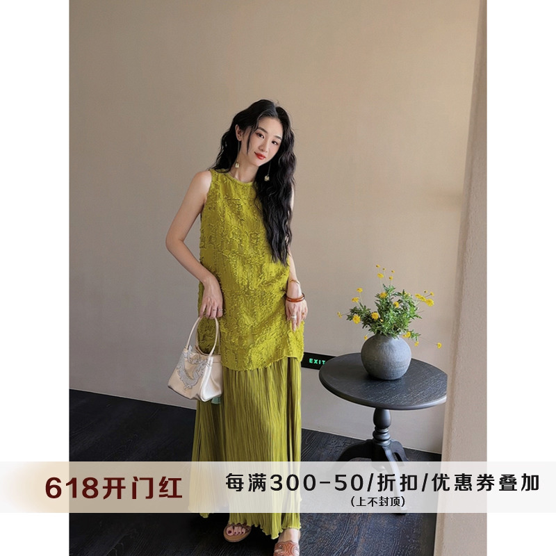 三吉黑花 南法度假风连衣裙子夏季女2024新款今年流行漂亮套装裙