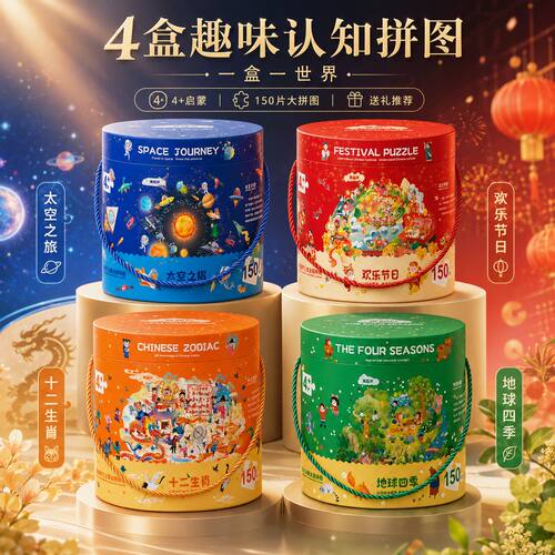 【全4盒】儿童趣味益智圆形拼图