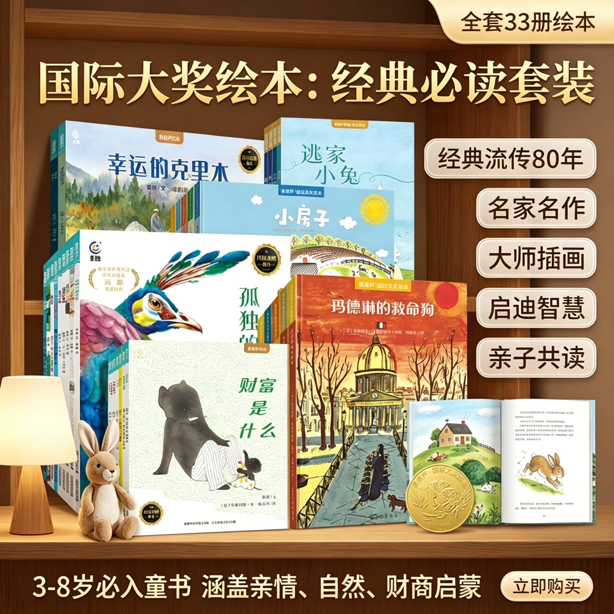凯迪克大奖绘本33册国际获奖幼儿名家儿童绘本适合0到1到2到3岁幼儿园宝宝早教4到6岁以上大班故事书睡前故事逃家小兔白雪公主