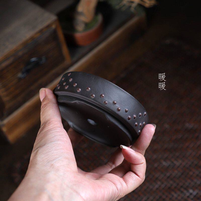 『鼓钉圆口-乌泥』暖暖精选手工紫砂微盆景菖蒲假山 张可磊新款