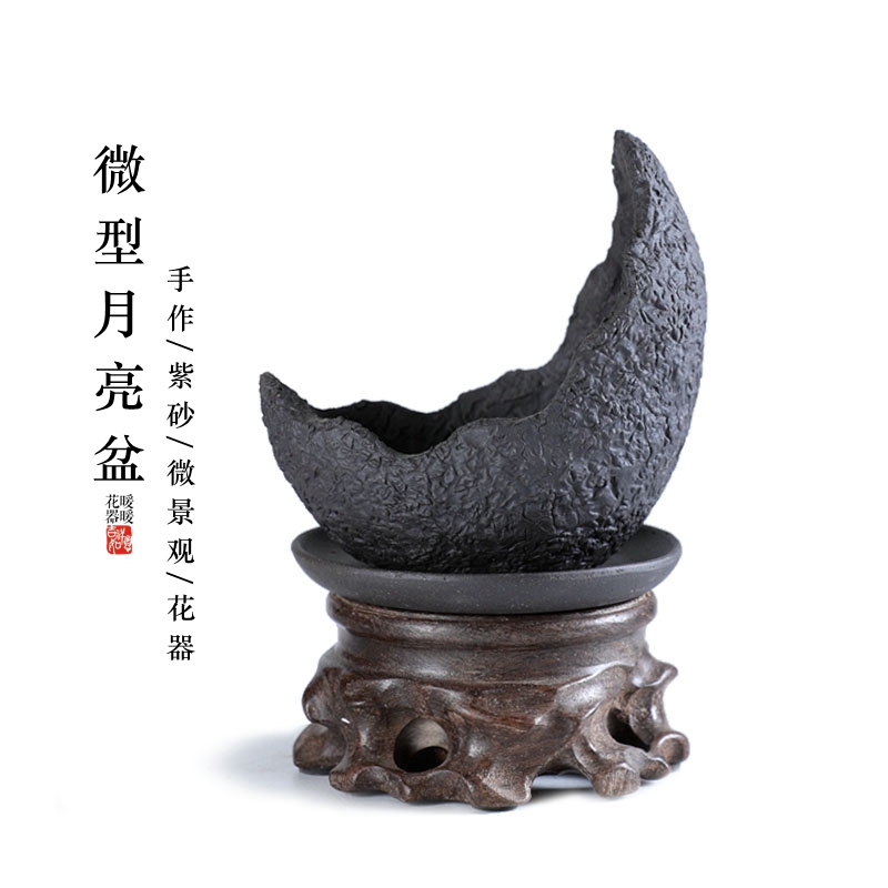 『手作-月亮盆小号』暖暖精选微型绿植禅意紫砂花盆景观绿植盆景