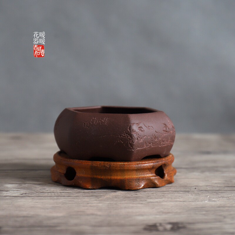 ┠掌盆┨半手工紫砂小花盆 菖蒲专用 六方呙口 作者苏兵