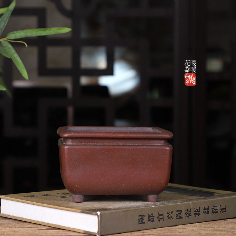 手工四方正方形复古紫砂盆景盆