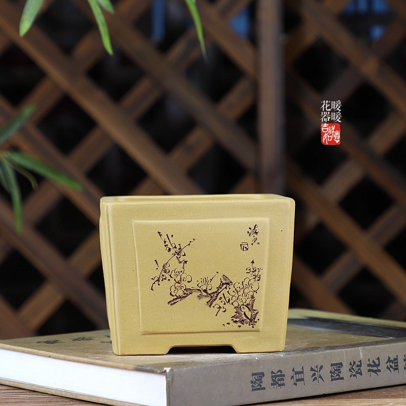 『一颗印正方盆』苏兵款精品紫砂花盆盆景盆绿植原矿段泥手工刻绘