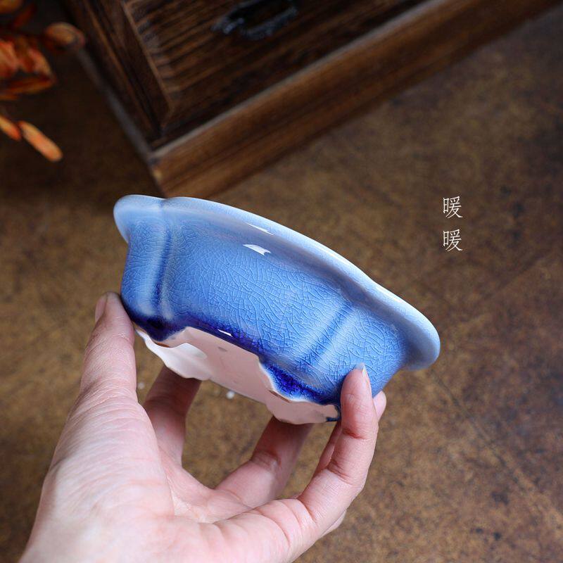 『薄边浅海棠』暖暖精选微型釉盆陶瓷星宇款小盆景绿植掌中宝冰裂