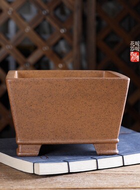 唯珍款 精品手工紫砂花盆 柱脚斜口正方 复古风盆景盆文人菖蒲