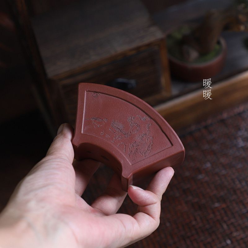 『小号扇子盆』暖暖精选手工紫砂微盆景菖蒲假山 张可磊新款