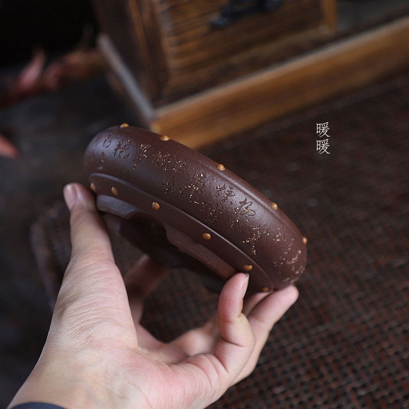 『春风含笑扁鼓盆 紫泥』宜兴原矿紫泥手工微型盆景倾雅款掌中宝