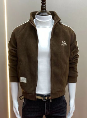 秋冬季新款休闲刺绣时尚百搭修身帅气立领男士夹克潮流外套外衣