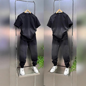 夏季 子休闲套装 潮牌圆领短袖 束脚哈伦裤 潮男女两件套 上衣 时尚 裤