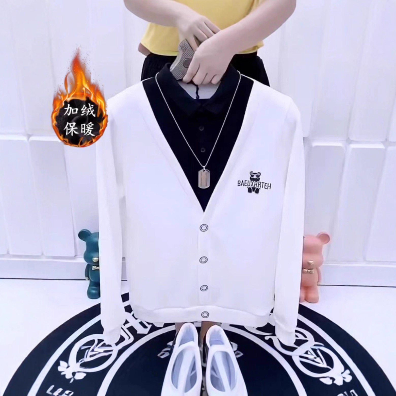 2025新款秋冬轻熟风潮流假两件卫衣男修身百搭休闲衬衫领男士潮流