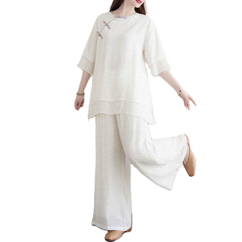 SUMMER BUDDHIST CLOTHES CHINESE STYLE ZEN TEA ART CLOTHES TAI CHI PRACTICE CLOTHES WOMENS CLOTHES FAIRY QI MEDITATION MONK CLOTHES SET
