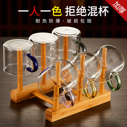 耐热玻璃小茶杯家用功夫茶具透明茶水杯架套装主人杯带把品茗杯子