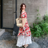 【新款】法式印花拼接连衣裙2C060-2633-P145-K238，女装连衣裙，柏妮丝绮