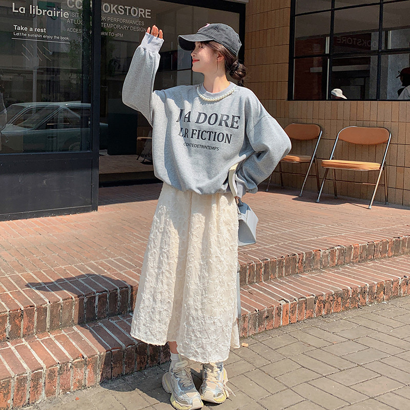 韩系休闲甜美珍珠卫衣套装女2025春秋季新款显瘦高腰半身裙两件套,女装卫衣/绒衫,柏妮丝绮