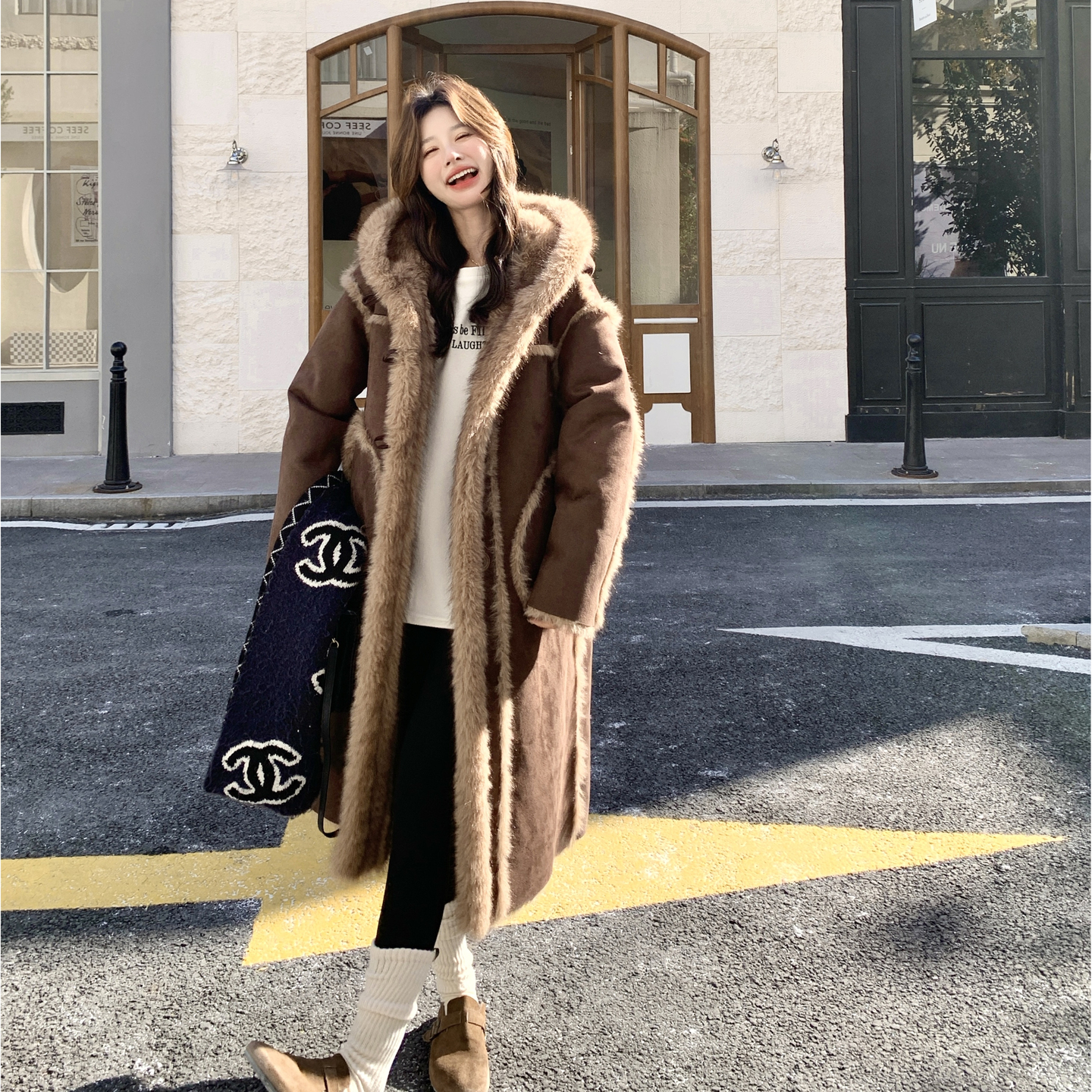 【新款首发】连帽保暖长款皮毛一体外套 2589-P285-K428