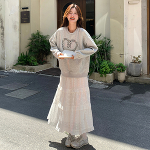 白色蛋糕裙半身裙女春夏2025新款宽松高腰a字版蓬蓬中长款裙子,女装卫衣/绒衫,柏妮丝绮