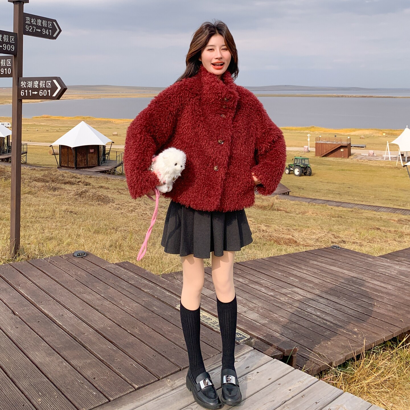 【现货】软糯糯皮毛一体外套2565-红P185-K278,女装棉衣/棉服,柏妮丝绮