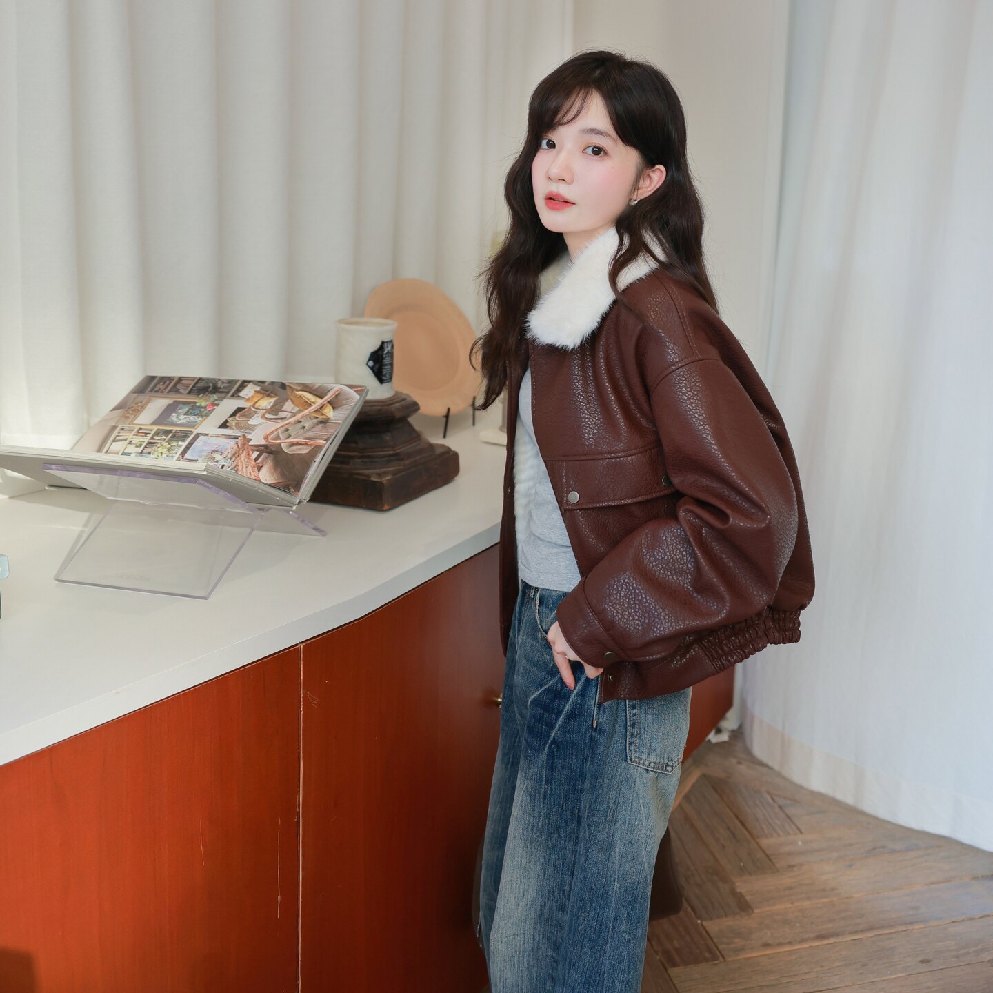【现货】复古皮衣派克外套2567-P235-K358,女装派克服,柏妮丝绮