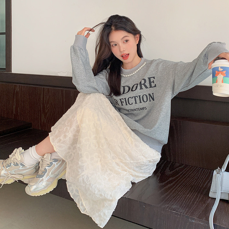 韩系休闲甜美珍珠卫衣套装女2025春秋季新款显瘦高腰半身裙两件套,女装卫衣/绒衫,柏妮丝绮